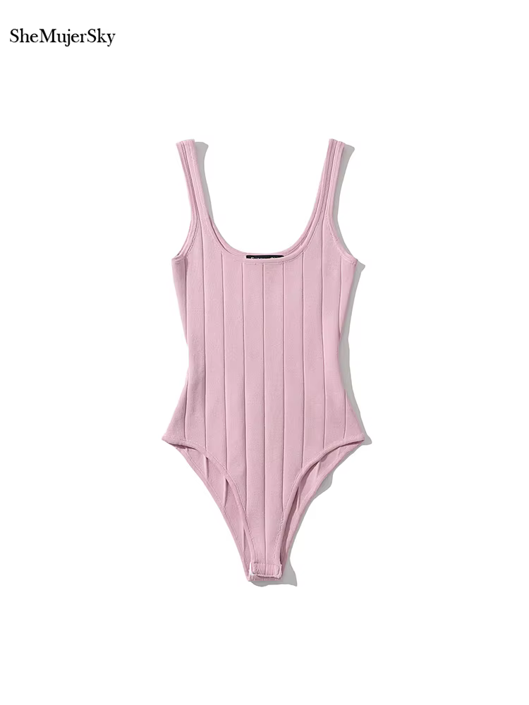 SheMujerSky femmes Sexy réservoir sans manches body été tricoté élastique mince couleur unie body