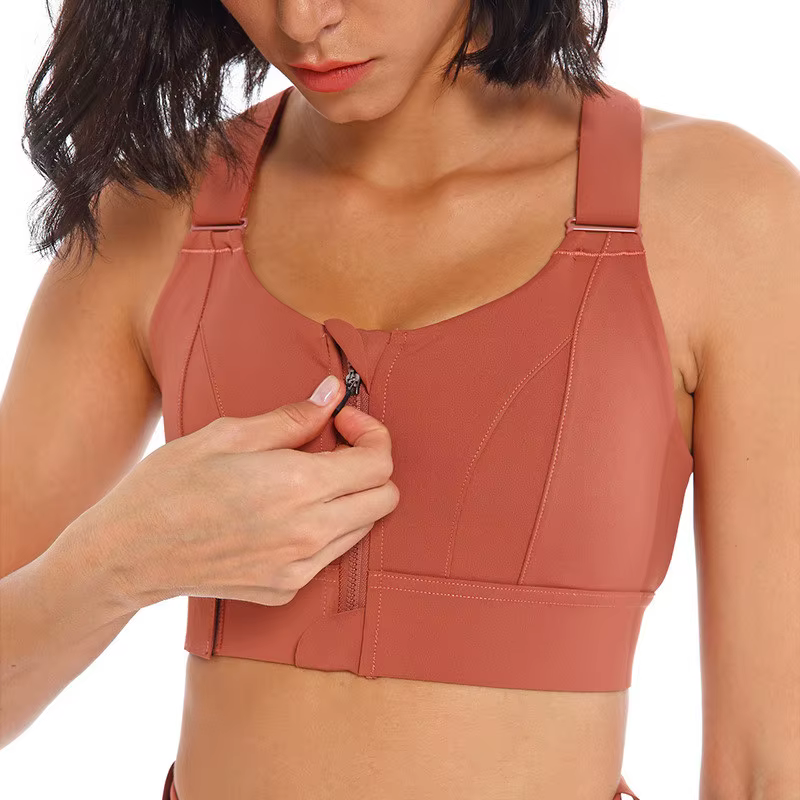 Soutien-gorge de sport pour femme, collant, haut court, yoga, fermeture éclair frontale, grande tail