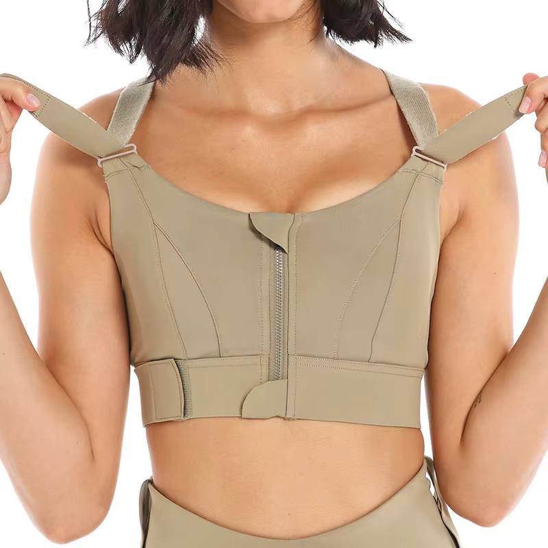 Soutien-gorge de sport pour femme, collant, haut court, yoga, fermeture éclair frontale, grande tail