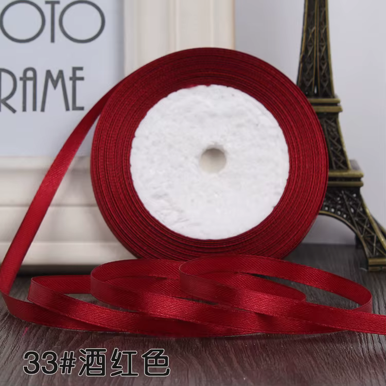 Joli ruban de 6MM en Satin de soie bordeaux (22M), décoration de fête de mariage, carte d'invitation