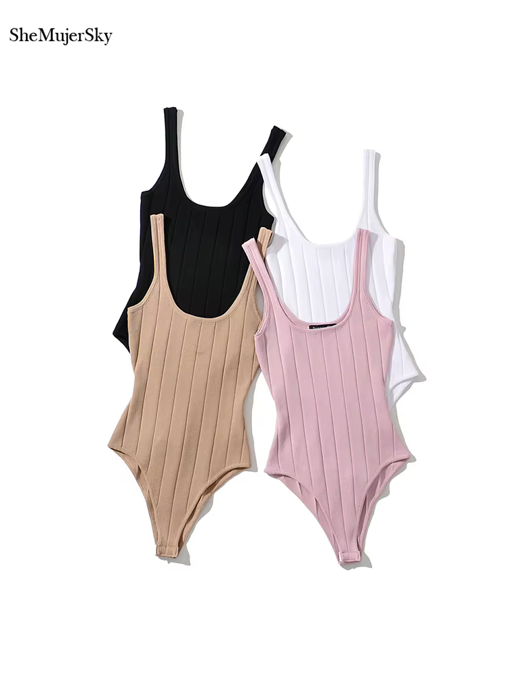 SheMujerSky femmes Sexy réservoir sans manches body été tricoté élastique mince couleur unie body