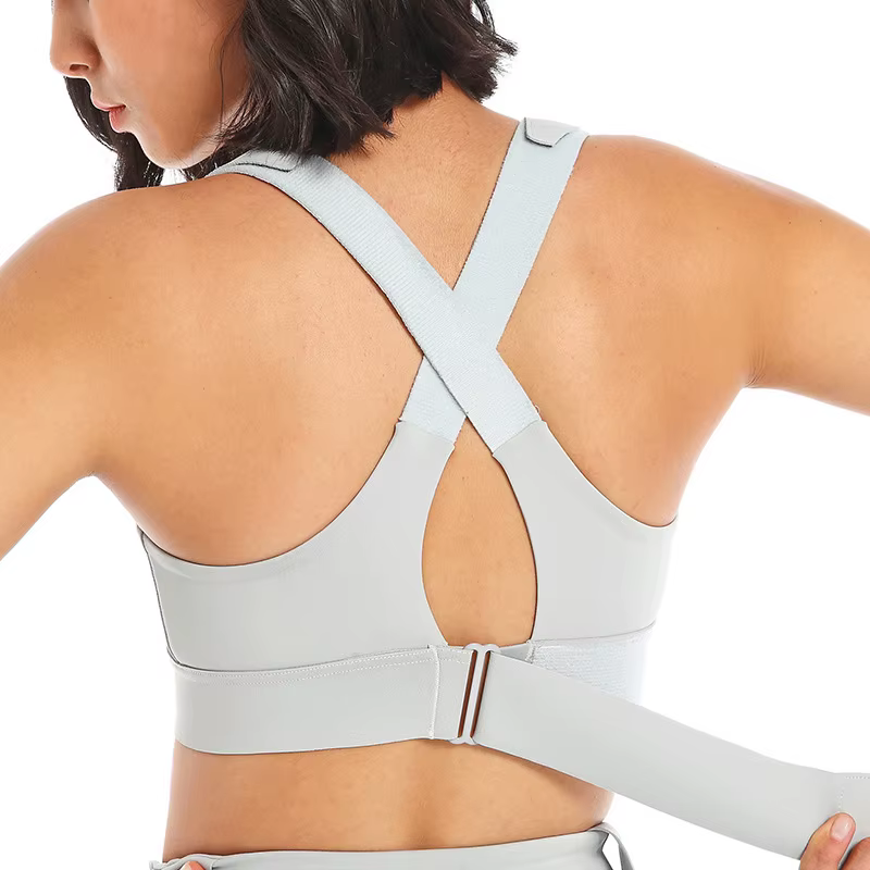 Soutien-gorge de sport pour femme, collant, haut court, yoga, fermeture éclair frontale, grande tail