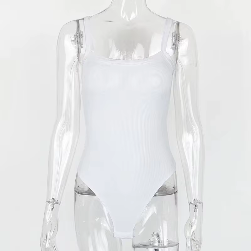 Sangle solide moulante Sexy corps décontracté basique blanc été Body haut pour femme sans manches pu