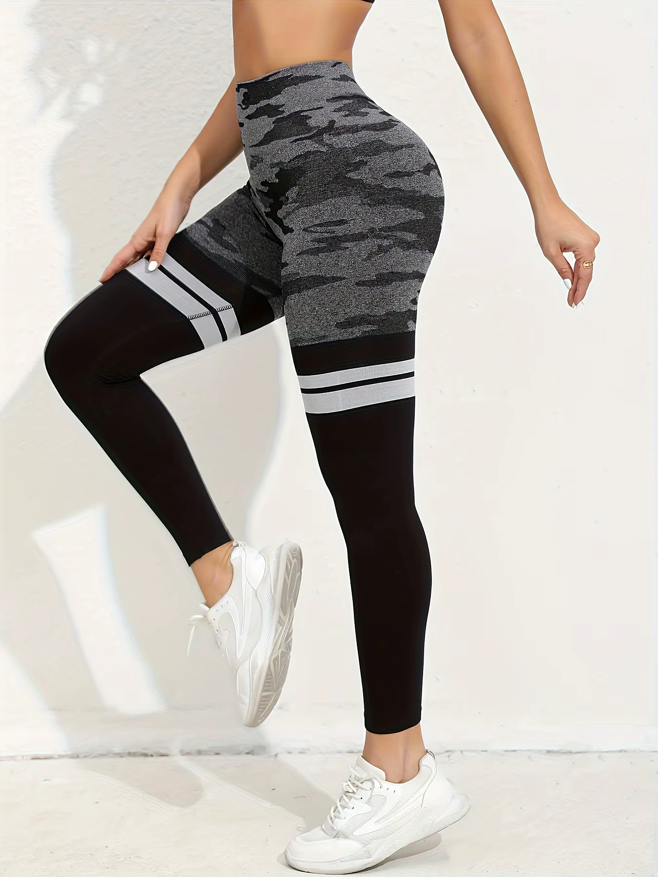 Leggings de levage de fesses rayés taille haute pour femmes – Pantalon serré de yoga sans couture po