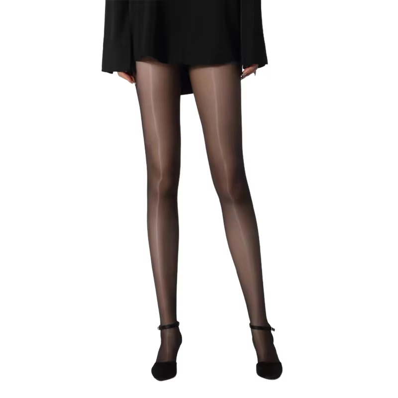 Collants brillants effet huile pour femme, taille haute, noirs, ultra-fins, anti-accroc, en nylon, e