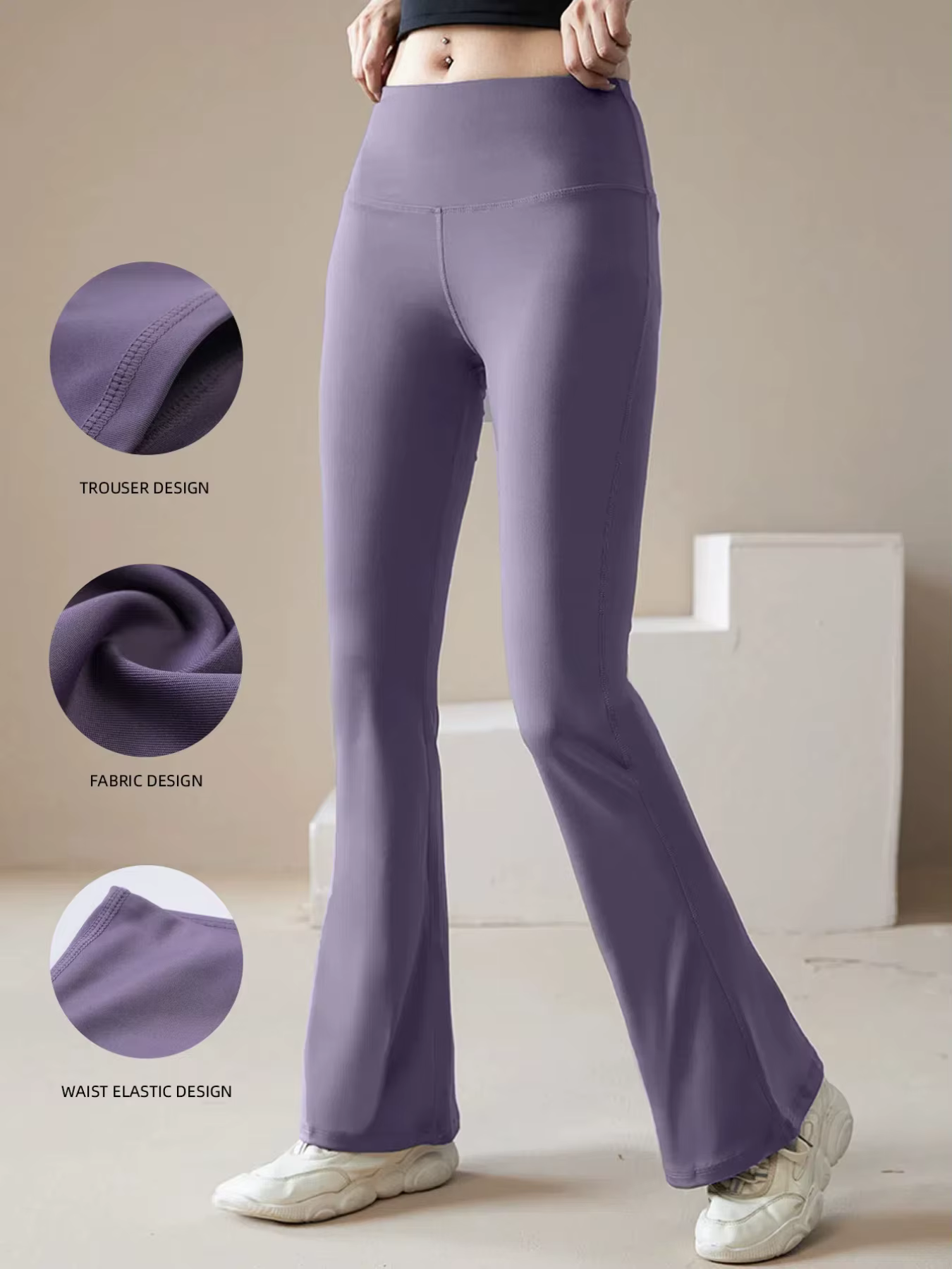 Pantalon de yoga taille haute à jambes larges pour femme, leggings de sport évasés, pantalon de cour