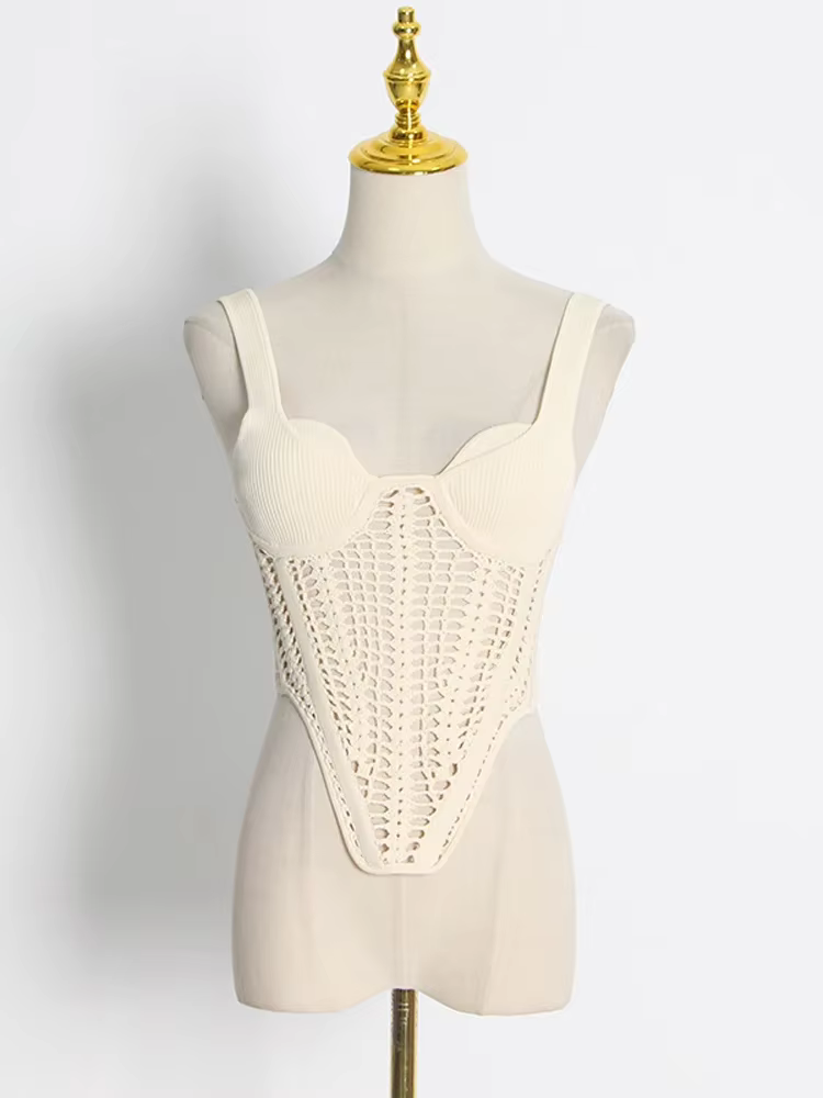 TARUXY-Corset en arête de poisson pour femme, crocheté à la taille, haut court en Y, glacé, sexy, fi
