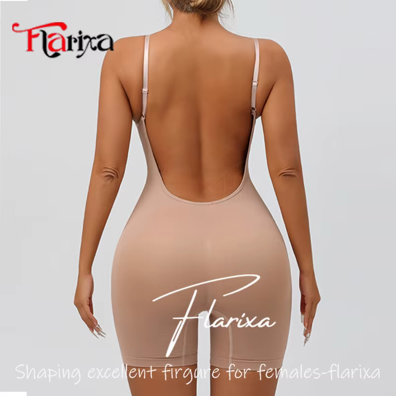 Flarixa Body gainant pour femme, effet ventre plat, dos nu, rehausseur de fesses, amincissant, corse