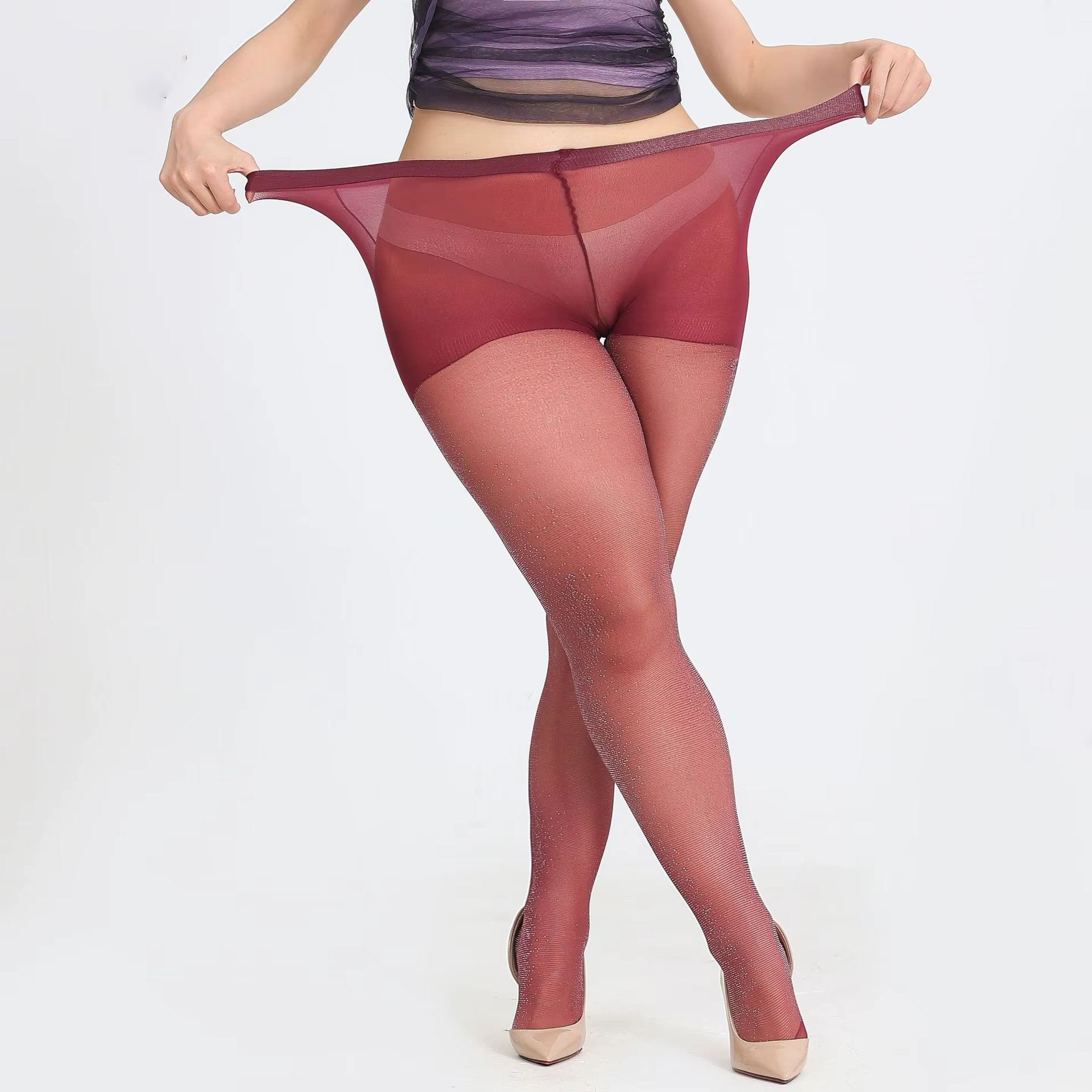 Collants brillants Extra Large pour femmes, collants Sexy brillants taille haute pour chaussettes lo