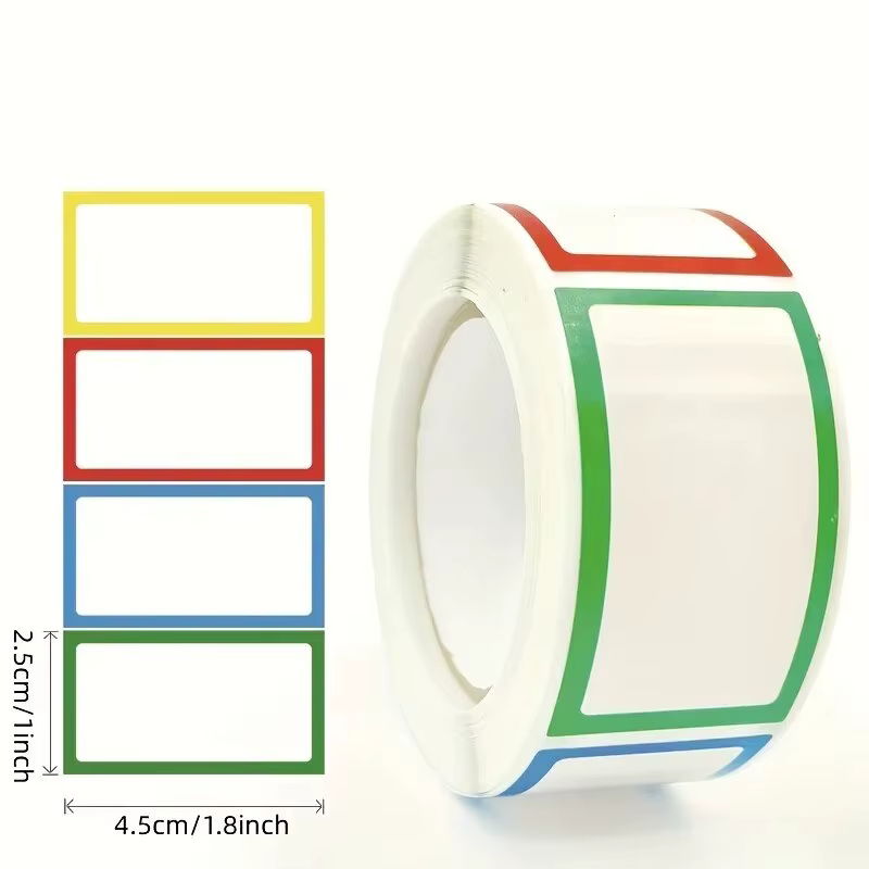 Grande étiquette autocollante colorée, 1 rouleau, avec notes autocollantes vierges, nom écrit à la m