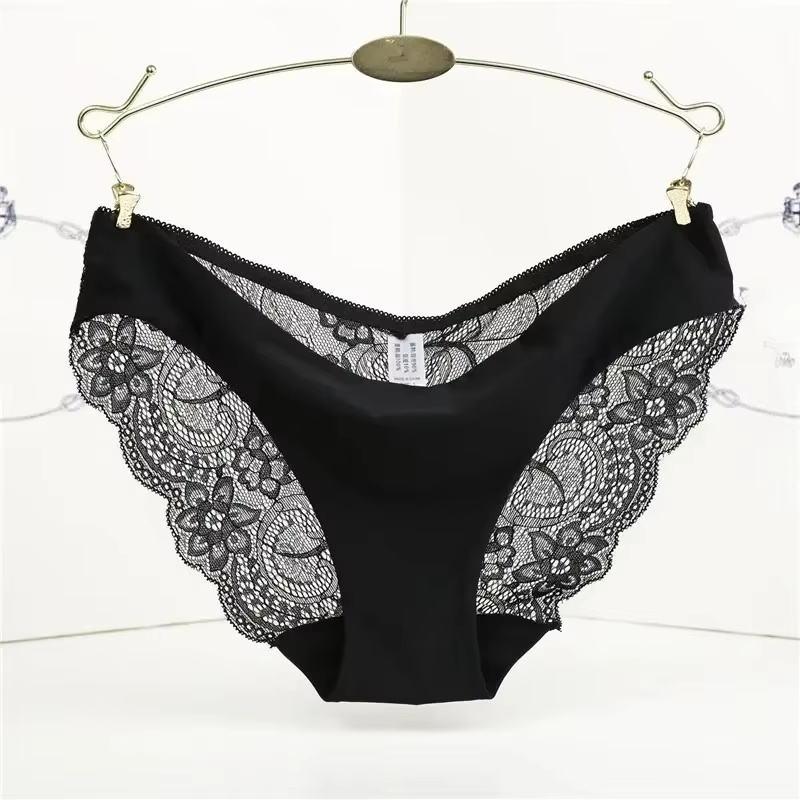 Sous-vêtements invisibles pour femmes, entrejambe en Spandex, intime, Sexy, dentelle, culotte floral