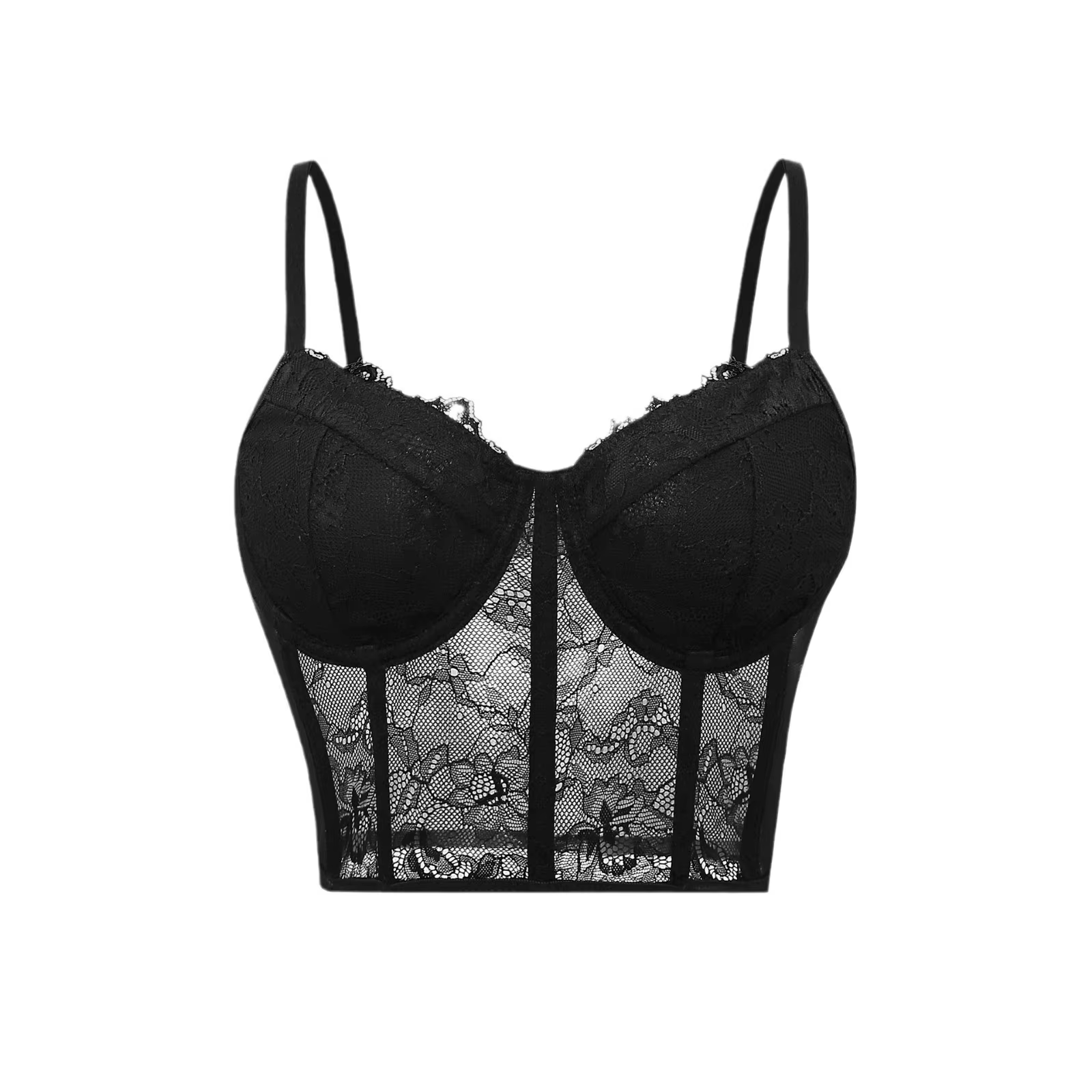 Soutien-gorge push up en maille semi-transparente pour femme, bustier tubulaire, corset noir sexy, b
