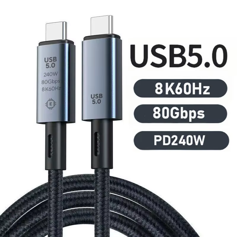 Câble USB 5 80Gbps 240W 8K 60Hz pour Thunderbolt 5 Type C charge rapide Thunderbolt3 USB 5.0 câble d
