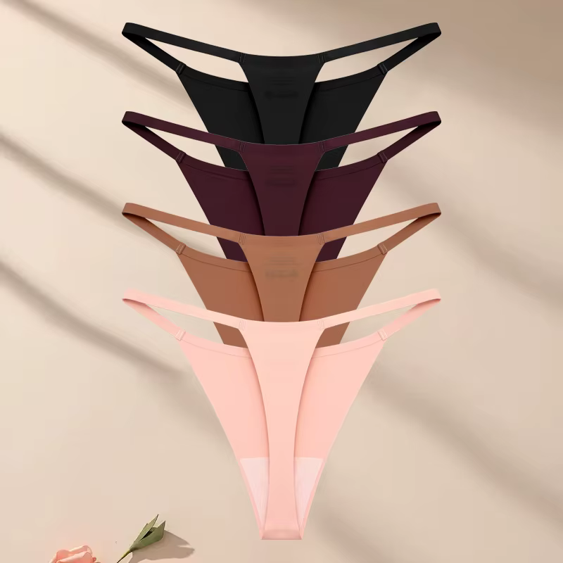 Ensemble de sous-vêtements ultra-minces sans couture pour femmes, culotte sexy à ceinture fine, stri