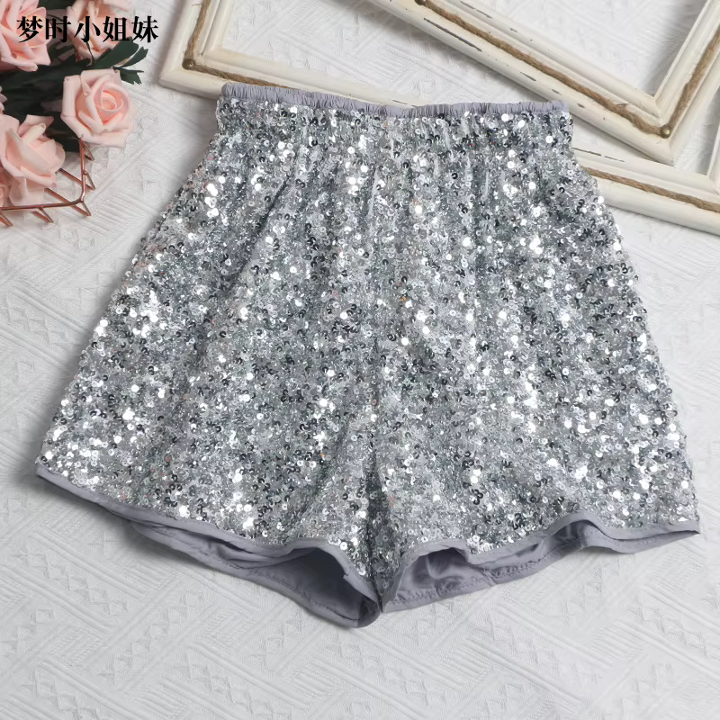 Shorts Femme à Paillettes Coupe Slim Taille Haute Sexy Y2K Streetwear Élégant pour Soirées et Été