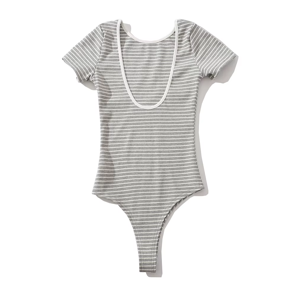 Body à rayures noires et blanches pour femmes, lingerie sexy, manches courtes, mode, médicaments, mo