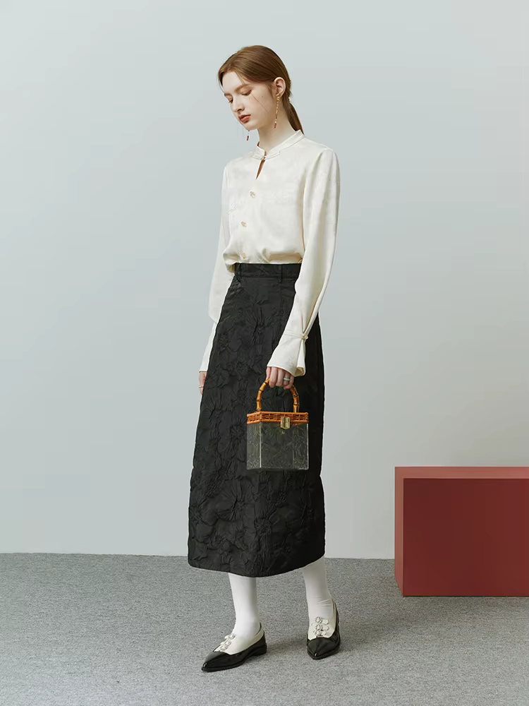 FSLE-Chemise boutonnée à l'acide acétique pour femme, style chinois, impression de peinture de paysa