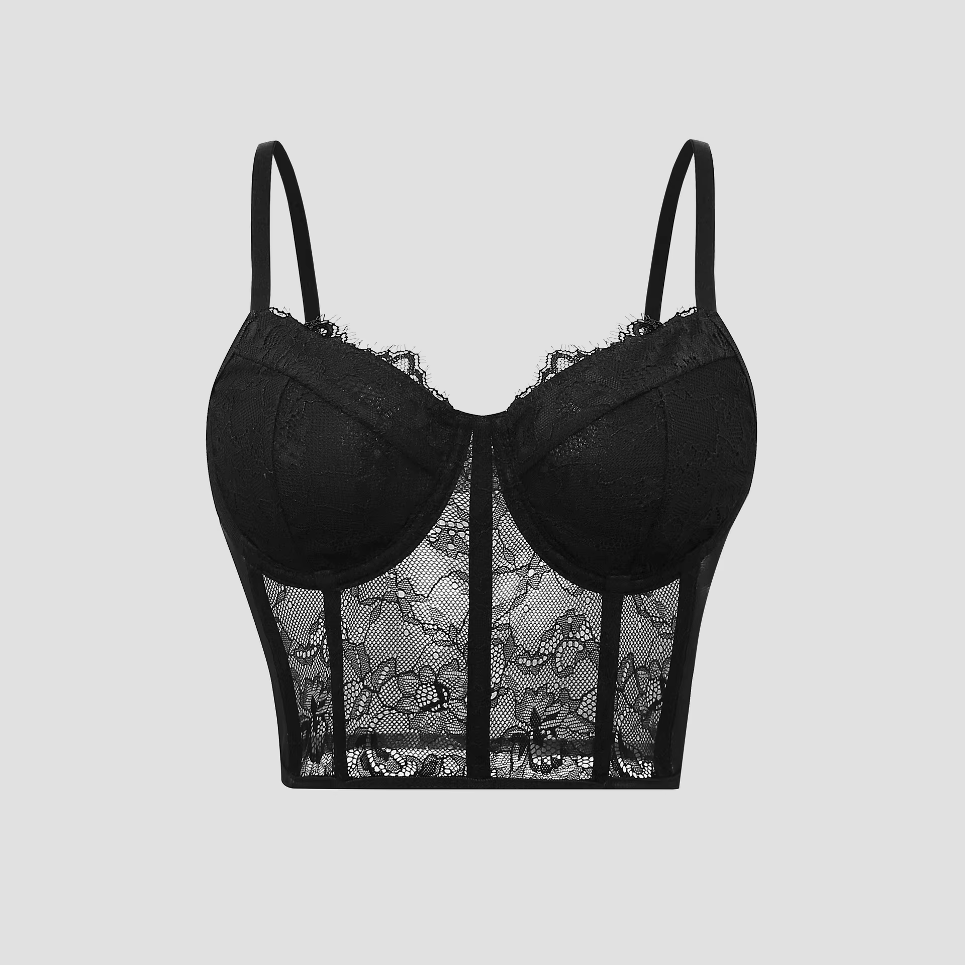 Soutien-gorge push up en maille semi-transparente pour femme, bustier tubulaire, corset noir sexy, b