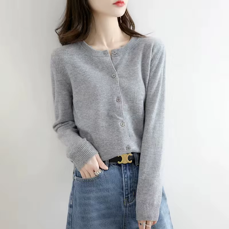 Cardigan amincissant à col rond pour femmes, pull ample, tricoté, haut polyvalent de couleur unie, p