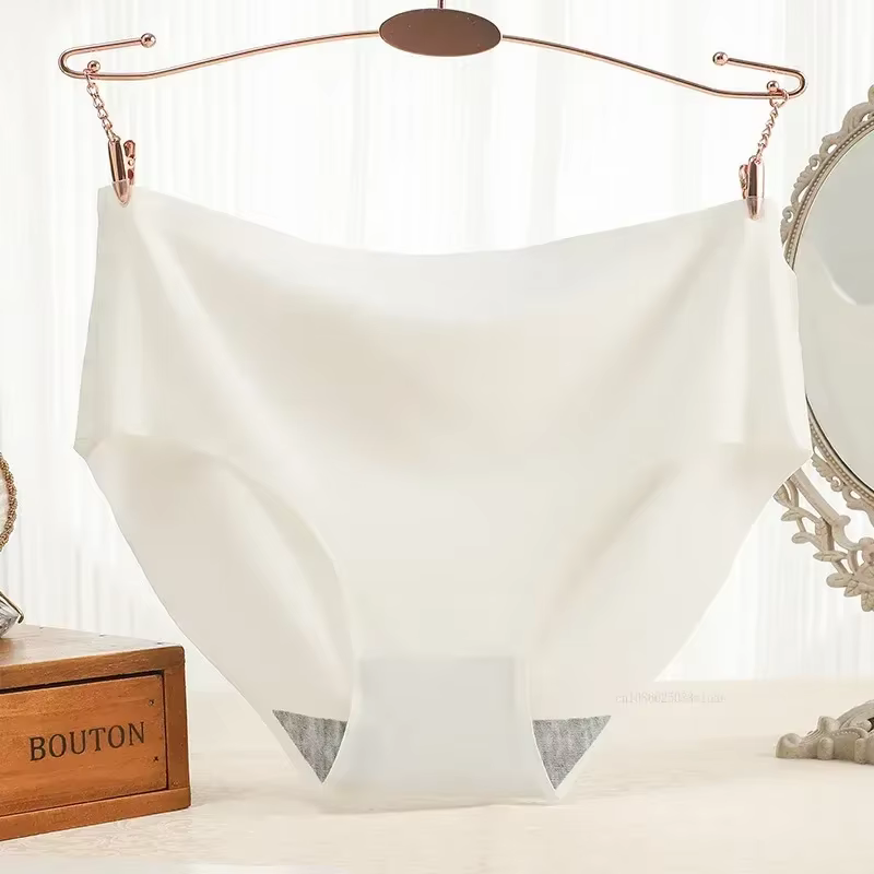 Culotte Invisible sans couture pour femmes, sous-vêtements en soie glacée, taille moyenne, respirant