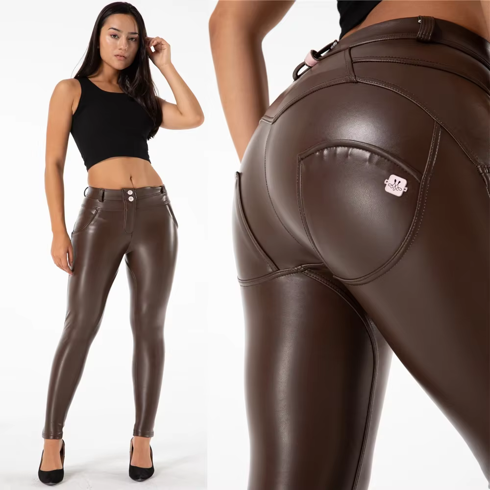 Shascullfites-Leggings moulants en similicuir PU, pantalons push-up taille haute, pantalons slim ext