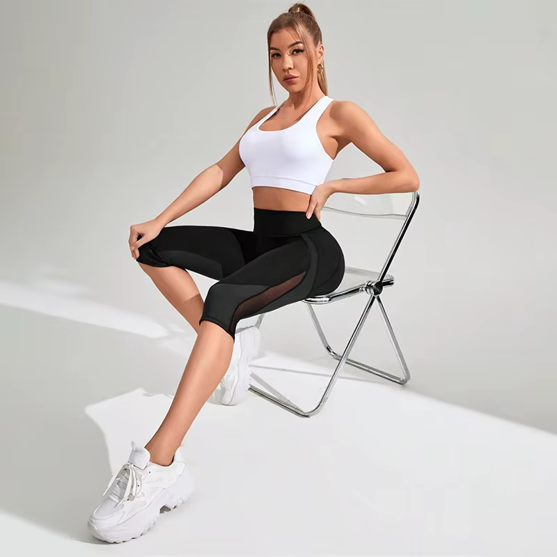 TUNIControl-Pantalon de yoga taille haute en maille pour femme, capri d'entraînement avec poches