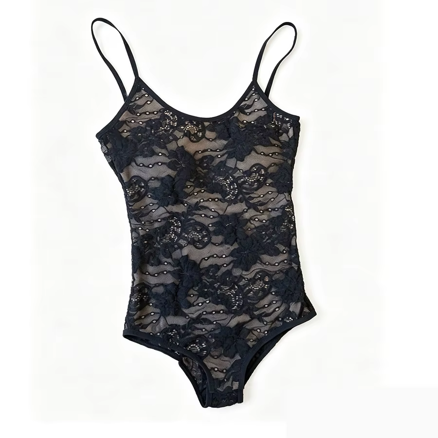 Body en dentelle transparente pour femme, sexy, à motif floral, sculptant le corps, peut être associ