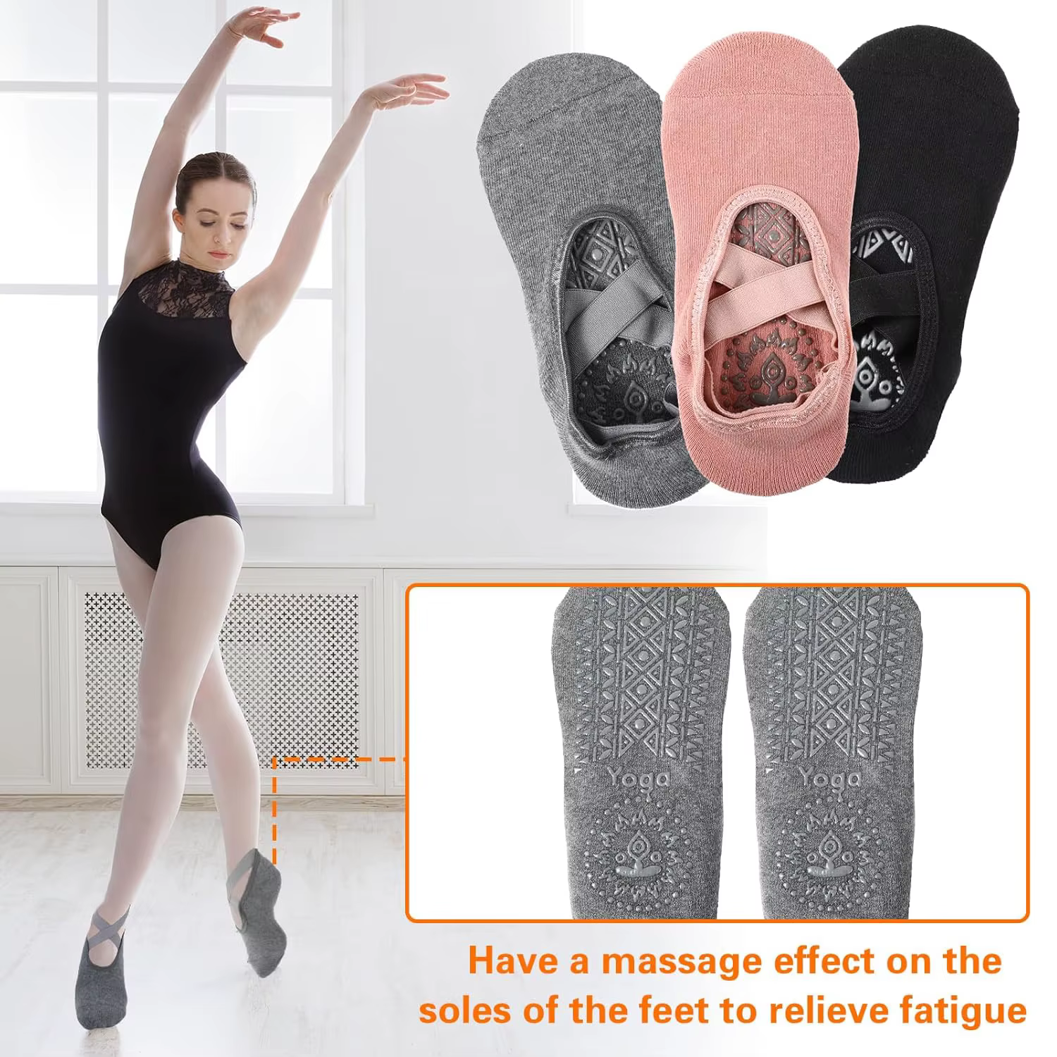Chaussettes de Yoga Antidérapantes avec Bretelles pour Femme, Accessoire de brevde Ballet, Pilates,
