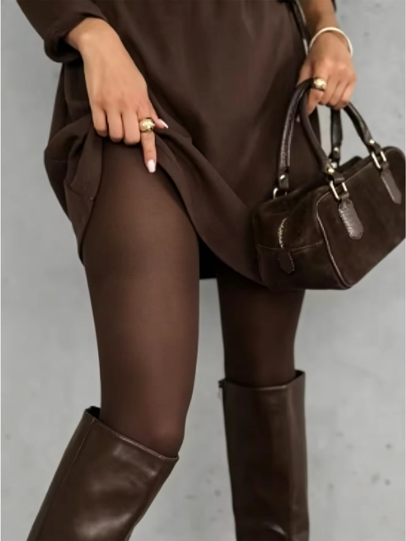 Collants opaques marron café pour femmes, épaisseur moyenne, haute extensibilité, couleur unie, avec
