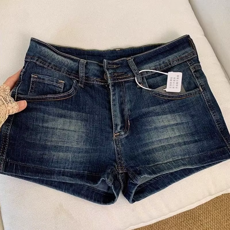 Short en Jean taille basse pour femme, pantalon court, Slim, élastique, Vintage, Y2K, Streetwear, te