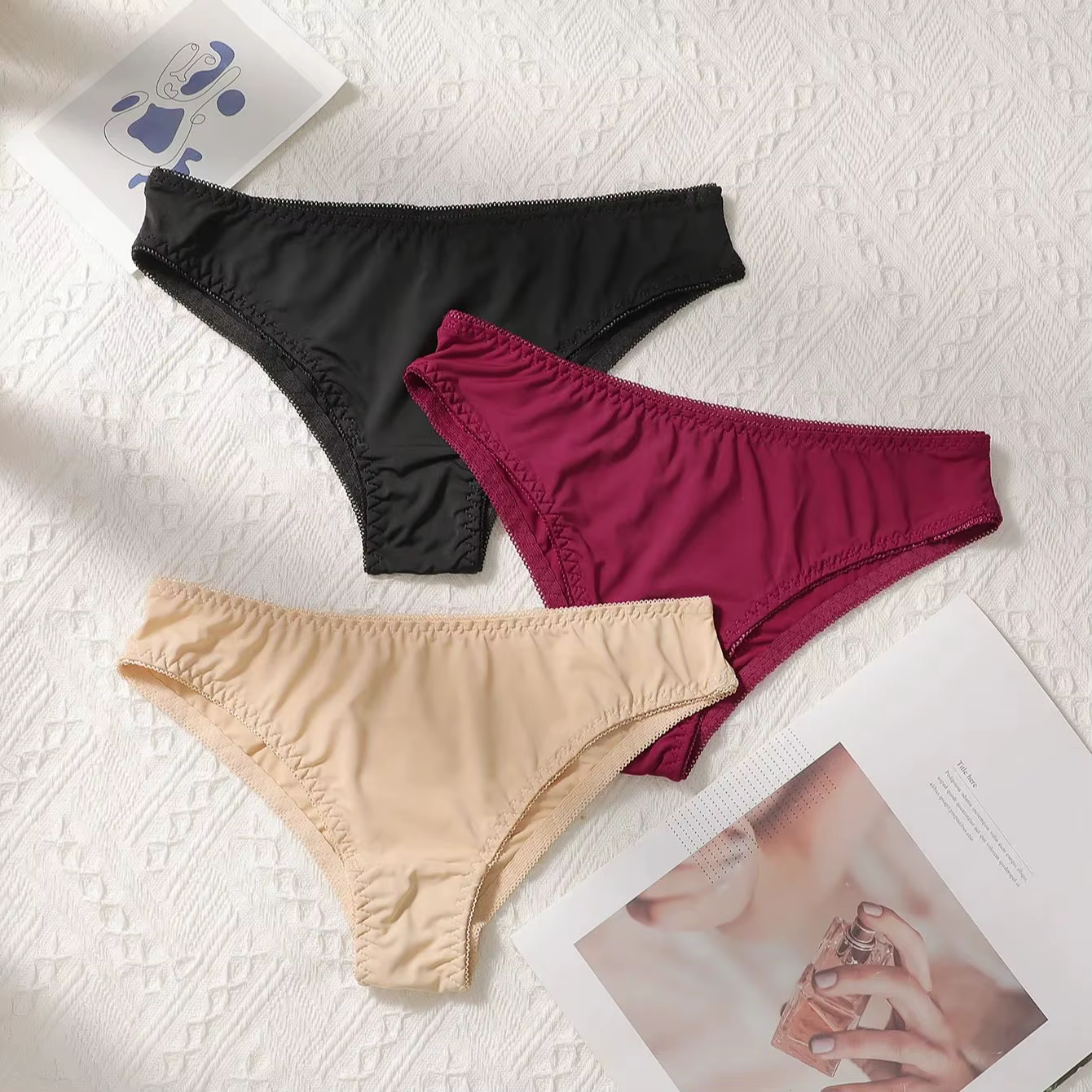 Viomisha 3 pièces/ensemble culottes pour femmes Sexy doux rayé caleçon couleur unie slips femme conf
