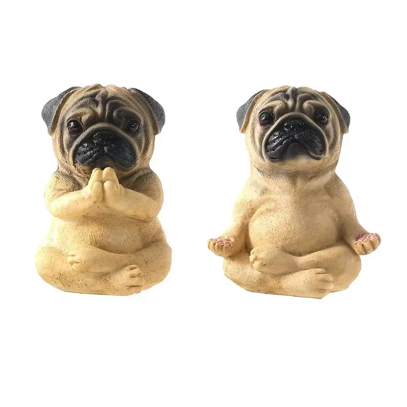 Statue de chien pug assis en résine, figurine miniature pour la décoration intérieure, adorable orne