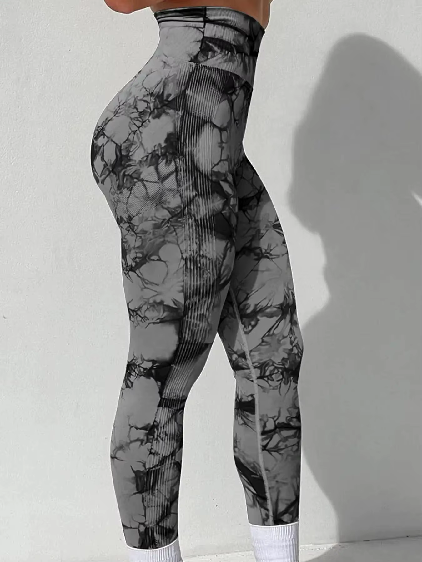 Pantalon de Yoga extensible pour femmes, teinture par nouage, sans couture, fesses pêche, taille hau