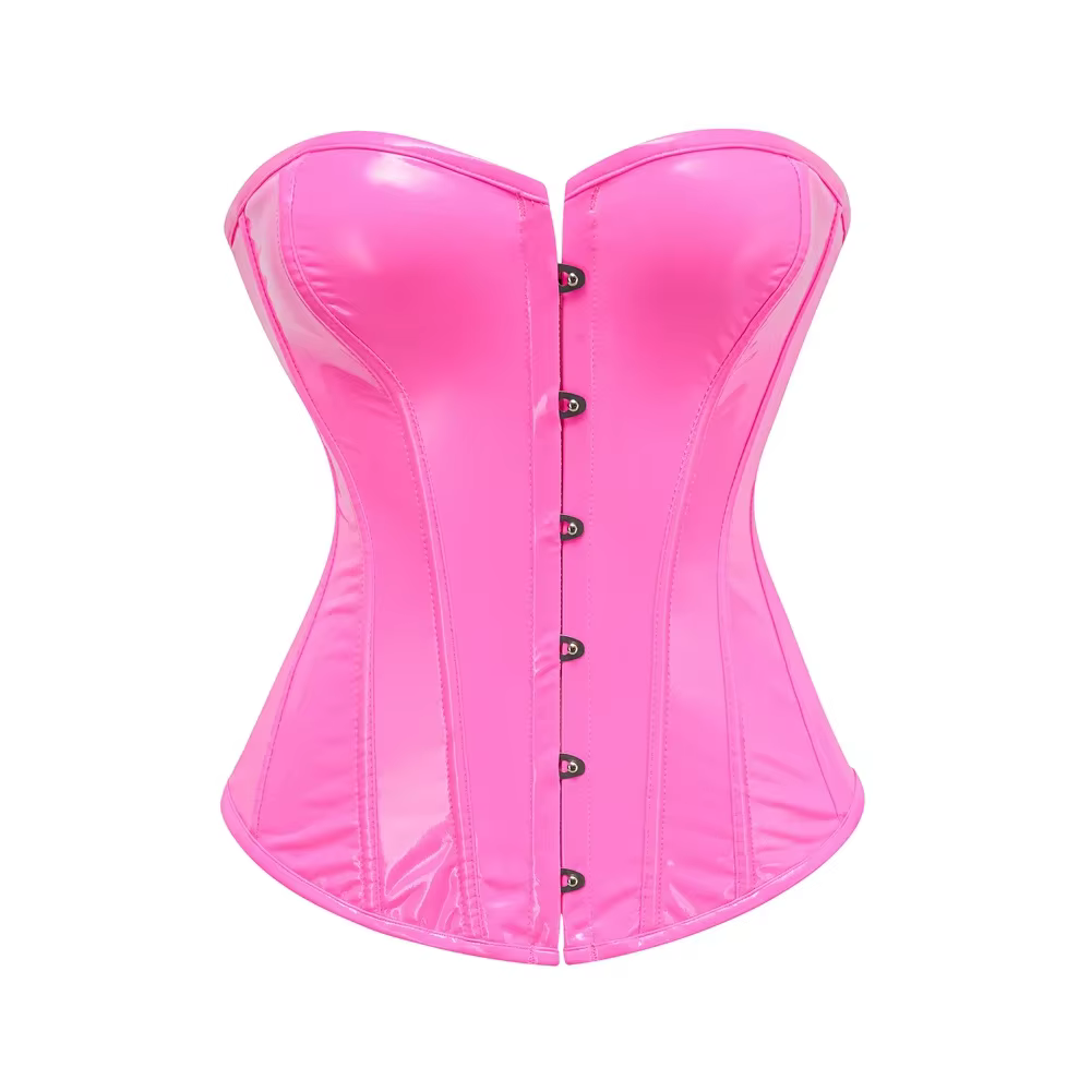 Rose PVC surbuste haut Corset femmes gothique Vintage Bustiers classique noir en cuir PU Corselet Se