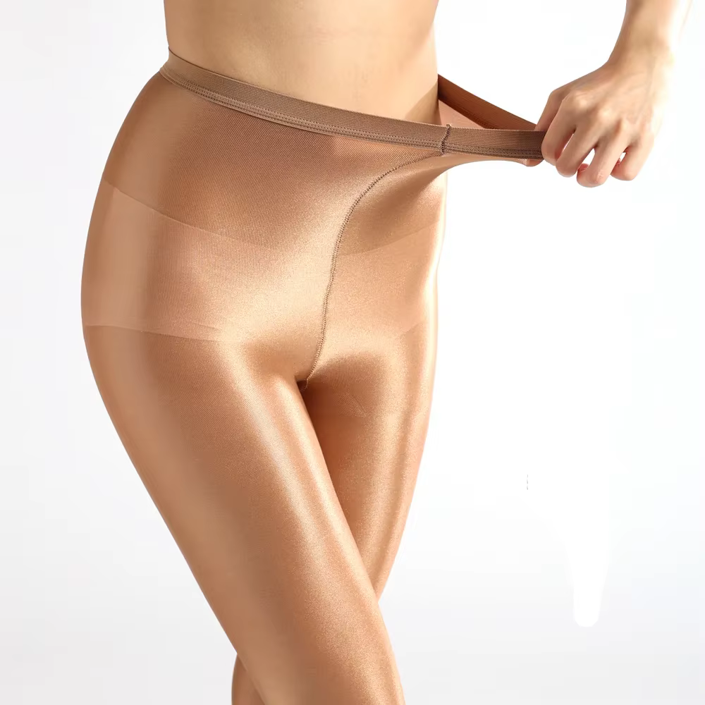Collants brillants 70D haute élasticité grande taille effet huileux, collants sculptants couleur cha