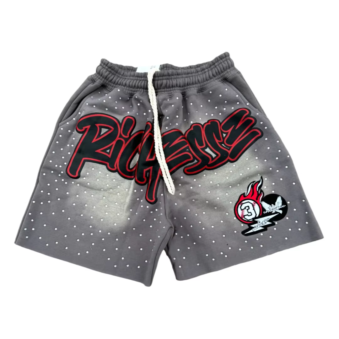Nouveaux shorts graphiques Richesse pour hommes, style streetwear Y2K, imprimé lettres, shorts en ma