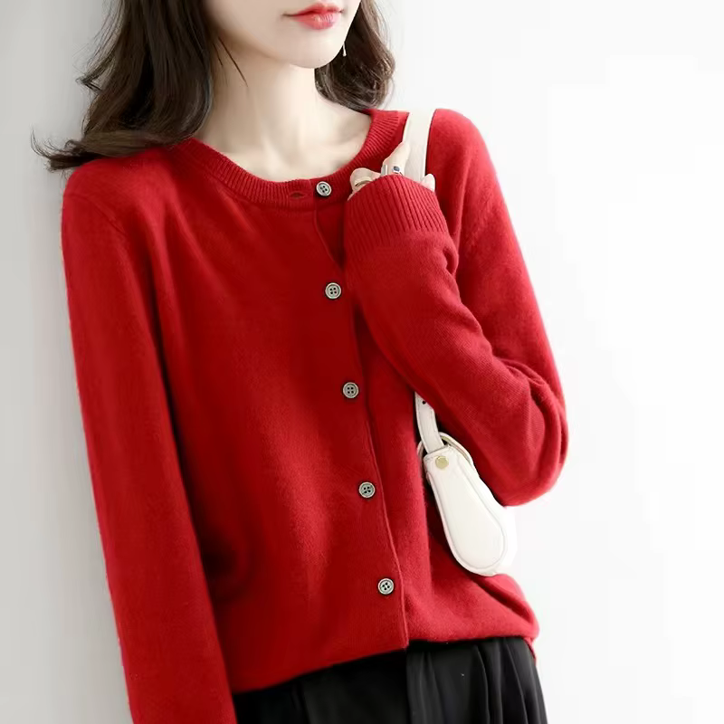 Cardigan amincissant à col rond pour femmes, pull ample, tricoté, haut polyvalent de couleur unie, p