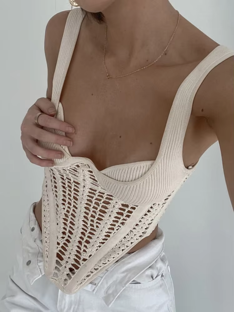 TARUXY-Corset en arête de poisson pour femme, crocheté à la taille, haut court en Y, glacé, sexy, fi