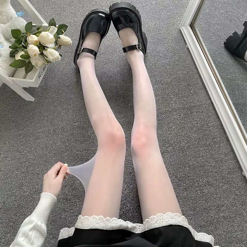 1 paire de collants sexy pour femmes, bas noirs et blancs d'été, collants taille haute Lolita, bas c