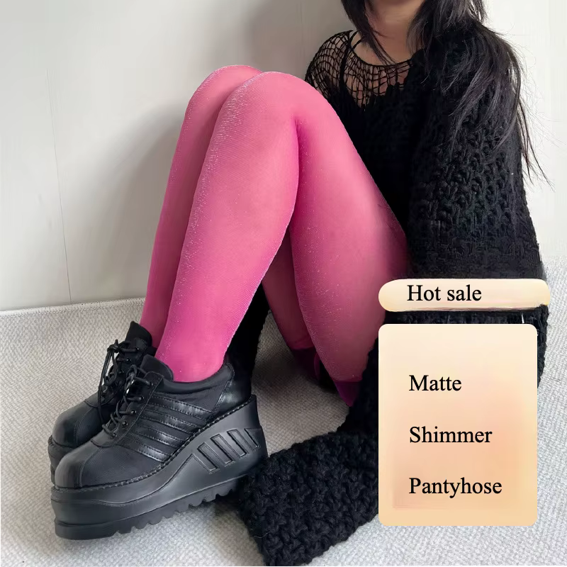 Collants scintillants mats, rose vif, violet, bleu, pour femmes, Lingerie, bas de corps érotiques, C