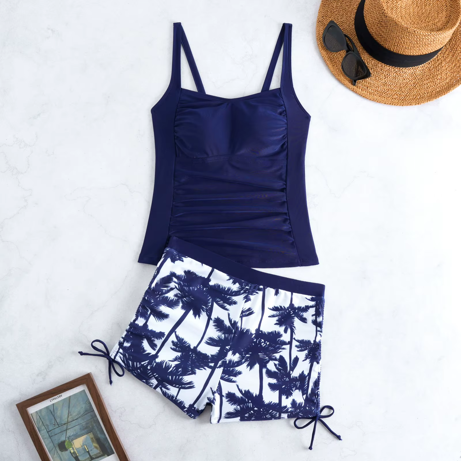 Maillots de bain tankini pour femmes, imprimés, avec short à cordon de serrage latéral, maillot de b