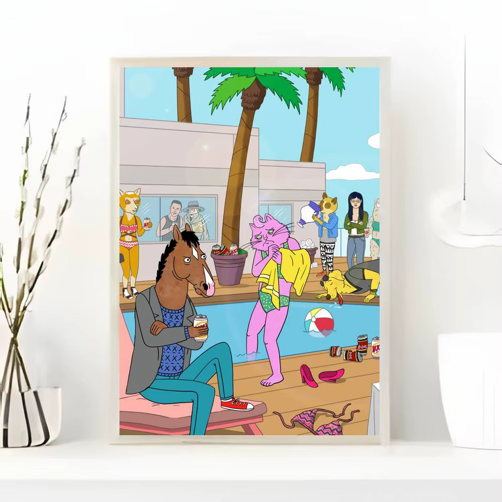 Affiche d'art drôle BoJack H-Horsemans avec imprimés, décoration de maison, chambre à coucher, salon