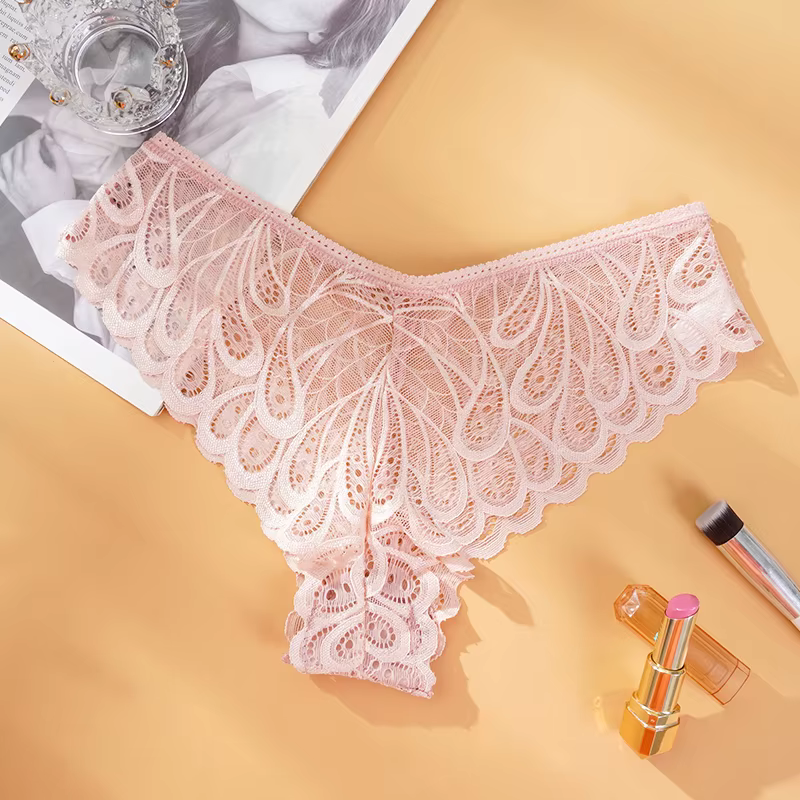 Culotte Sexy en dentelle pour femmes, sous-vêtement féminin, couleur unie, culotte transparente, int