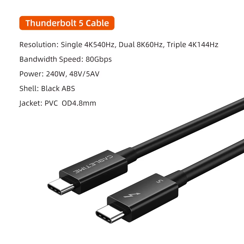 Câble CABLETIME Thunderbolt 5 120Gbps PD 240W câble de données certifié Intel charge rapide 8K60Hz c