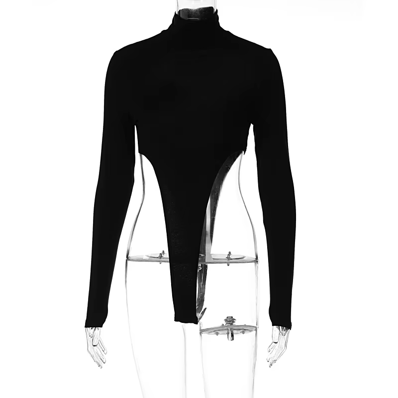 Body sexy dos nu noir pour femmes, costume de batterie, lingerie à manches longues, streetwear fémin