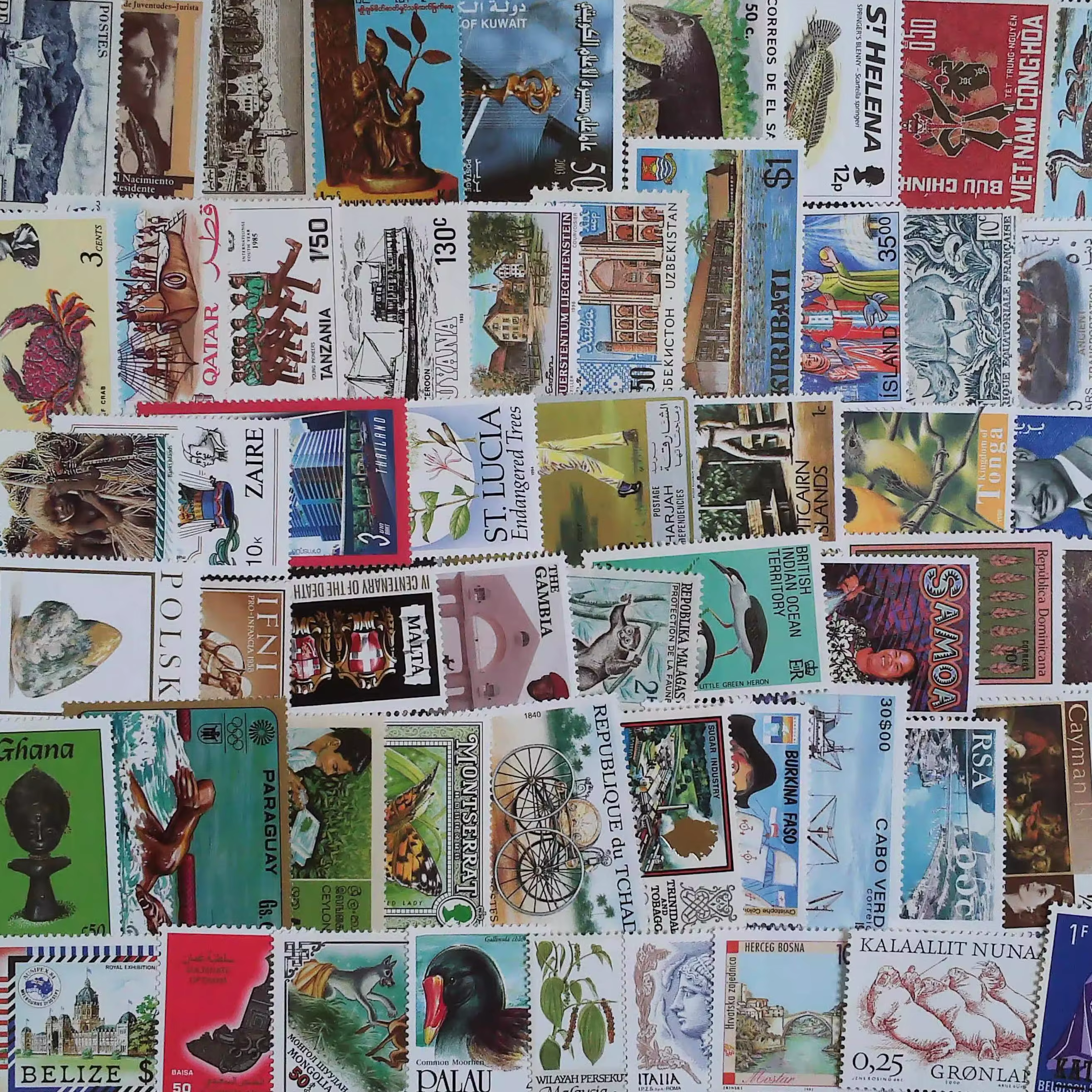 100 timbres-poste entièrement neufs provenant de différents pays, sans répétitions, collection de ti