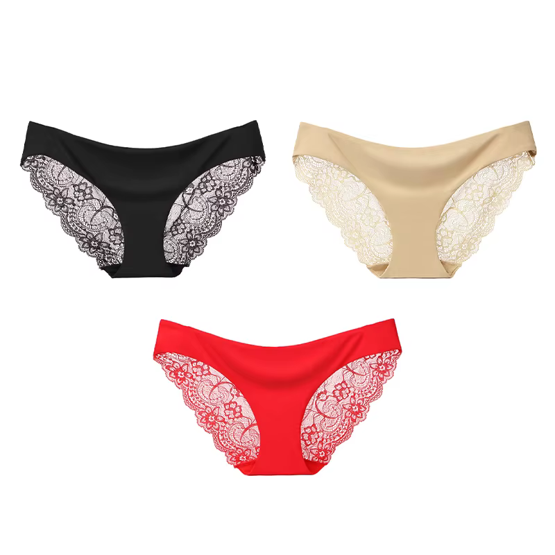 Culotte en dentelle transparente pour femme, sous-vêtement invisible, sexy, sans couture, motif flor