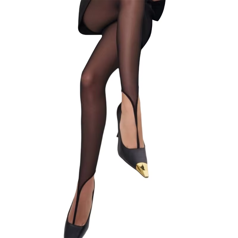 Collants noirs élégants en maille transparente avec boucle d'orteil renforcée, tissu respirant, usag