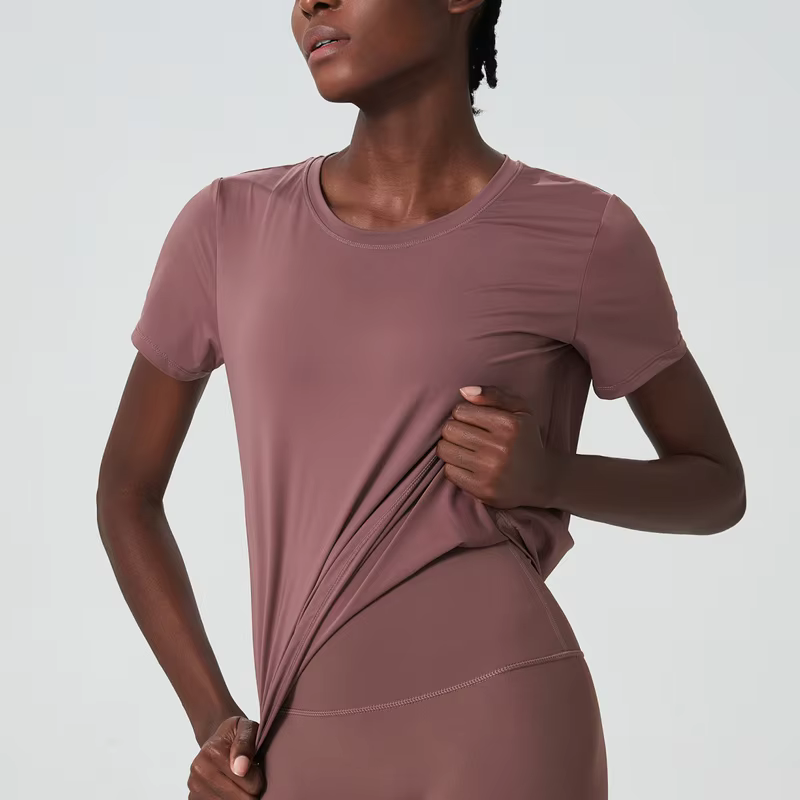 T-shirt de yoga à manches courtes pour femme, haut de fitness léger, respirant, séchage rapide, chem