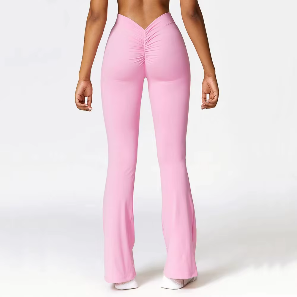 Pantalon évasé taille haute pour femme, leggings évasés, pantalon large, hanche en forme de V, yoga,